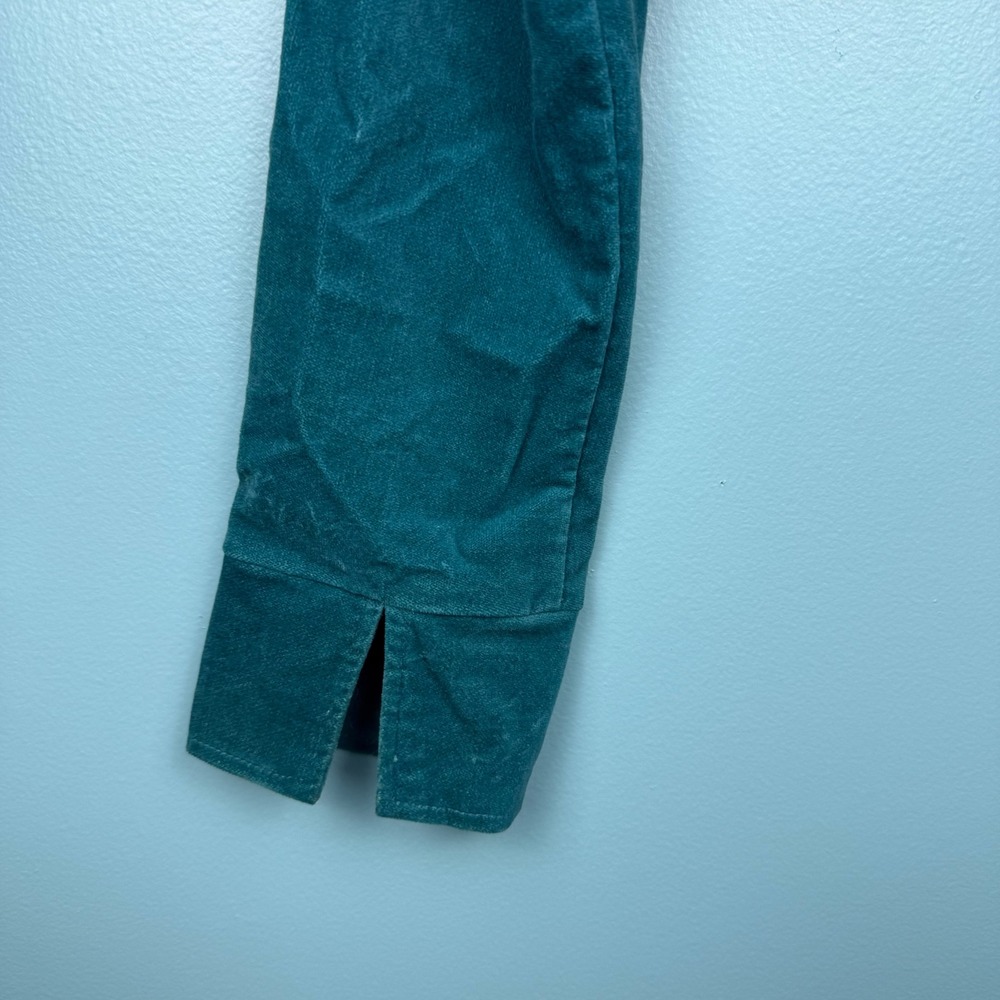 Rare VTG Y2K Fang Teal Blue Cropped Velor Blazer Jacket Rhinestone Brooch Large - Picture 6 of 7